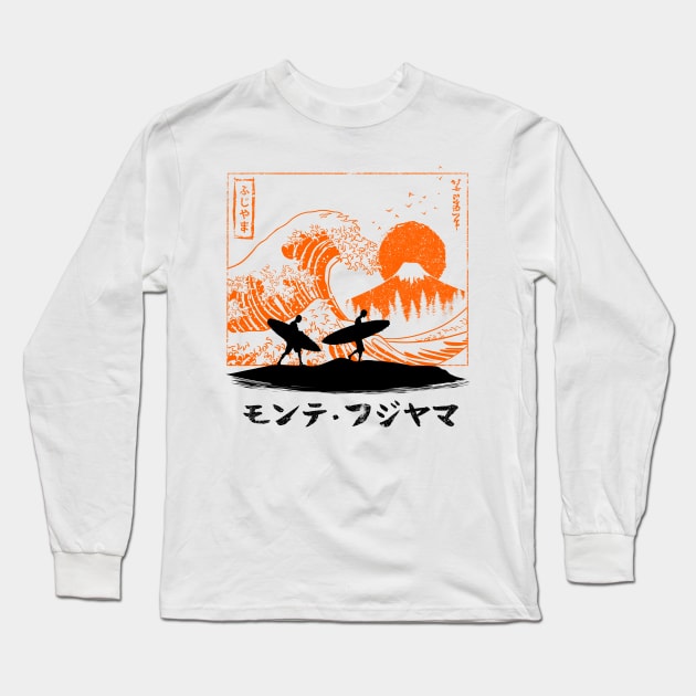 Surfing the wave in Japan Long Sleeve T-Shirt by albertocubatas